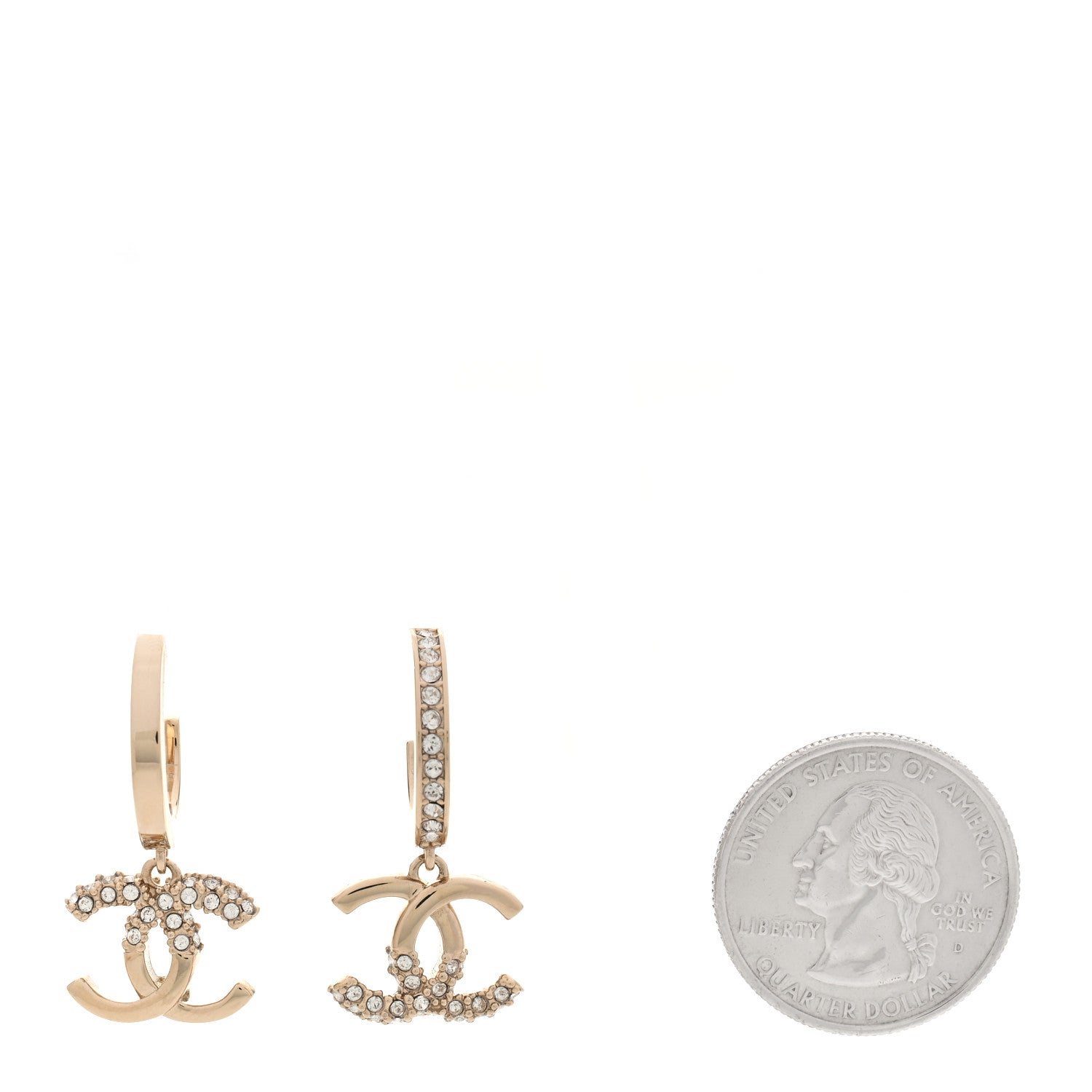 Chanel Crystal Bead CC Hoop Drop Earrings Light Gold 2 of 5