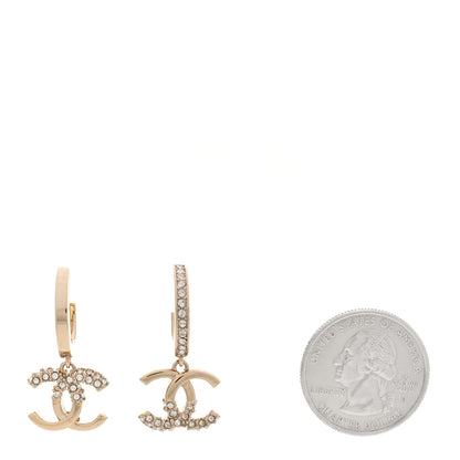 Chanel Crystal Bead CC Hoop Drop Earrings Light Gold 2 of 5