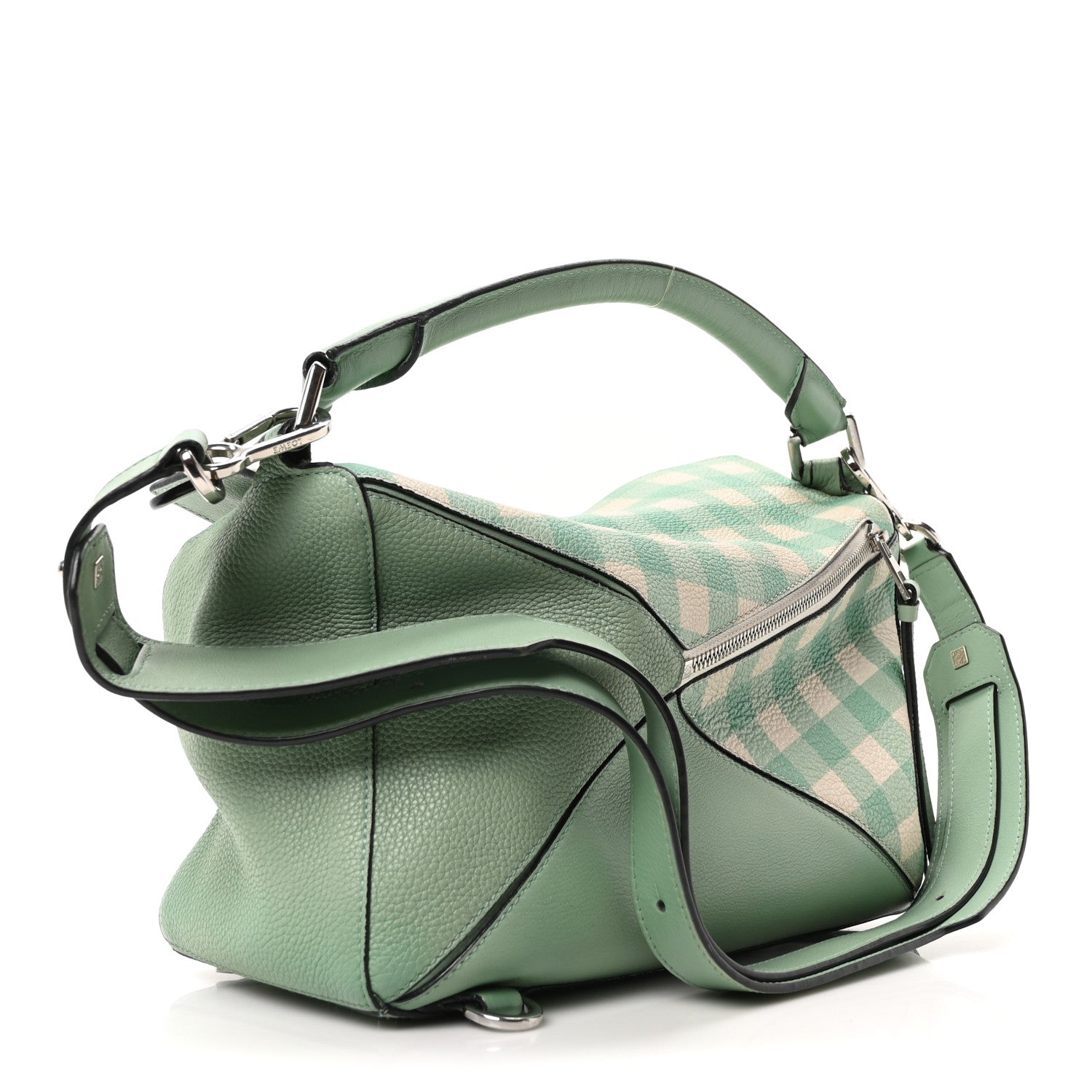 Loewe Calfskin Medium Gingham Puzzle Bag Lime 3 of 10