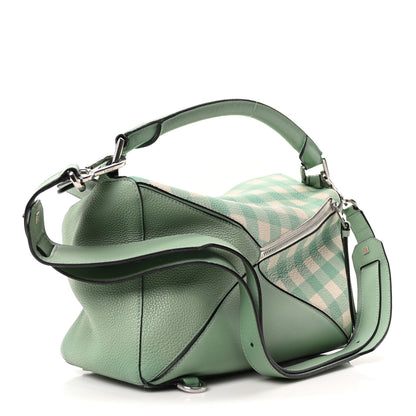 Loewe Calfskin Medium Gingham Puzzle Bag Lime 3 of 10
