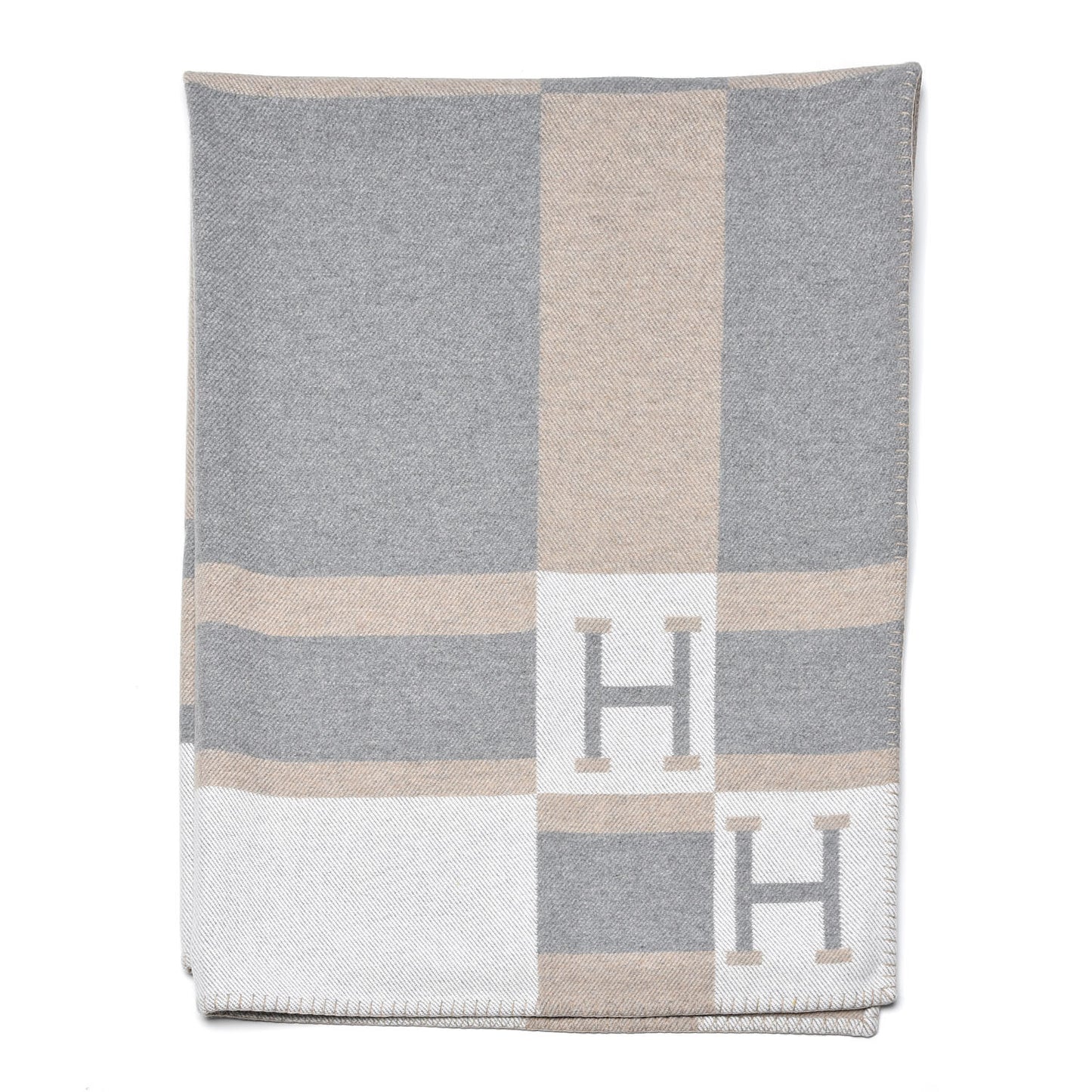Wool Cashmere Avalon Bayadere Throw Blanket Natural
