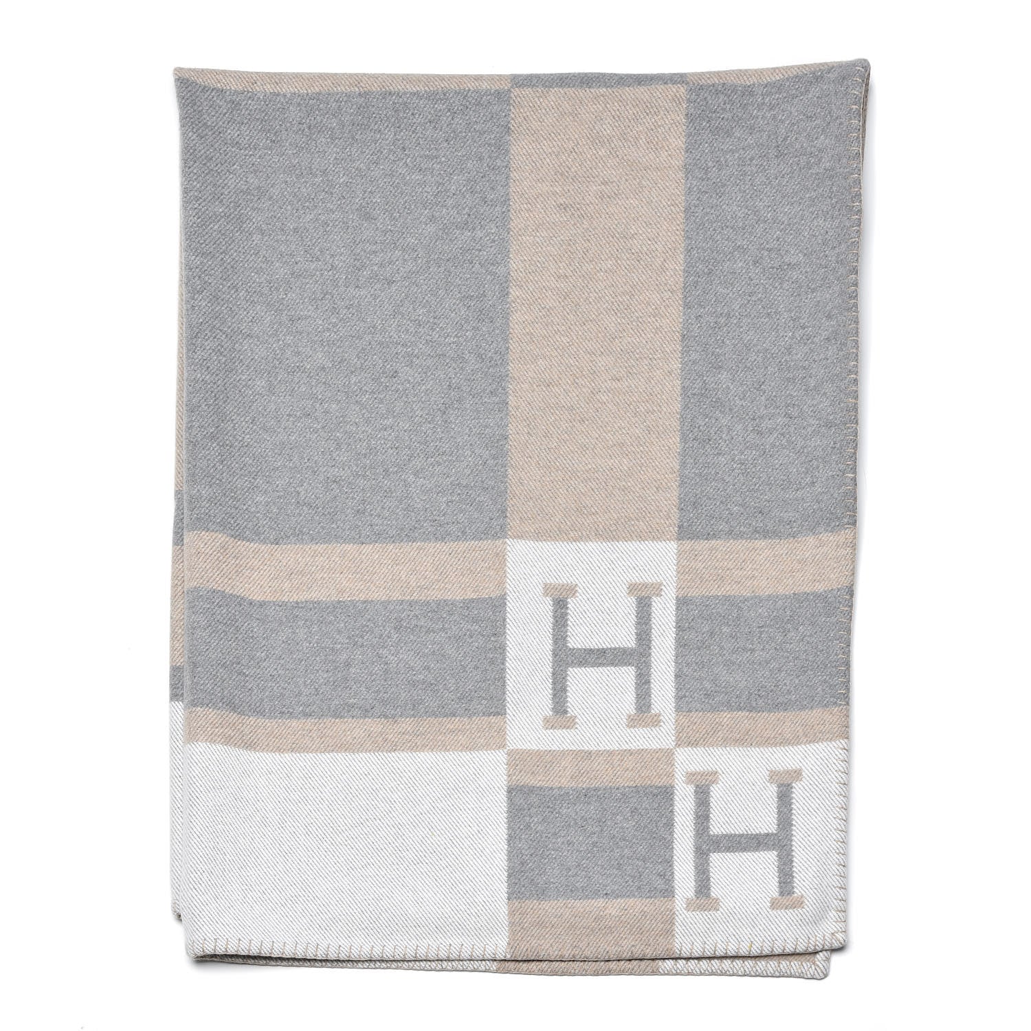 Hermes Wool Cashmere Avalon Bayadere Throw Blanket Natural 1 of 4