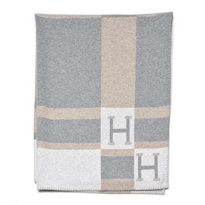 Hermes Wool Cashmere Avalon Bayadere Throw Blanket Natural 1 of 4