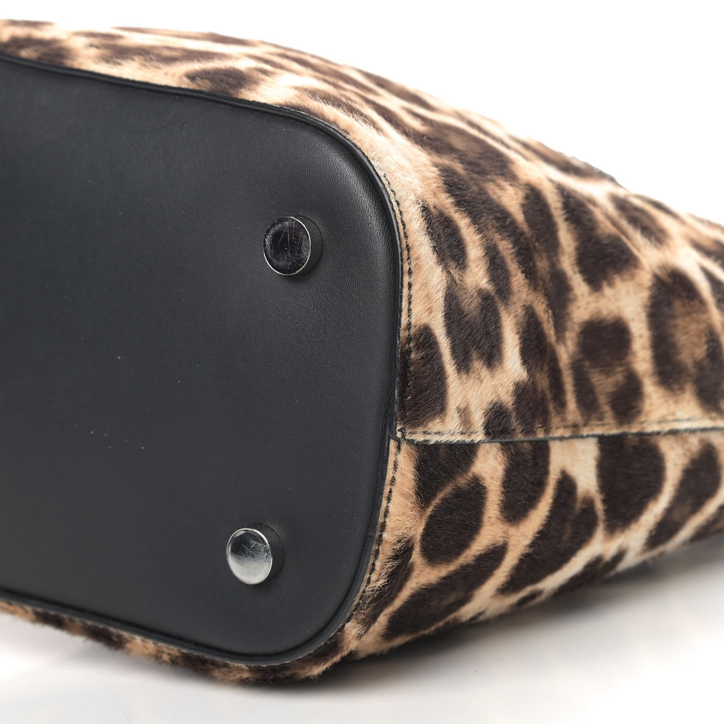 Calf Hair Leopard Print Riot Bucket Bag Black Silver Hardware