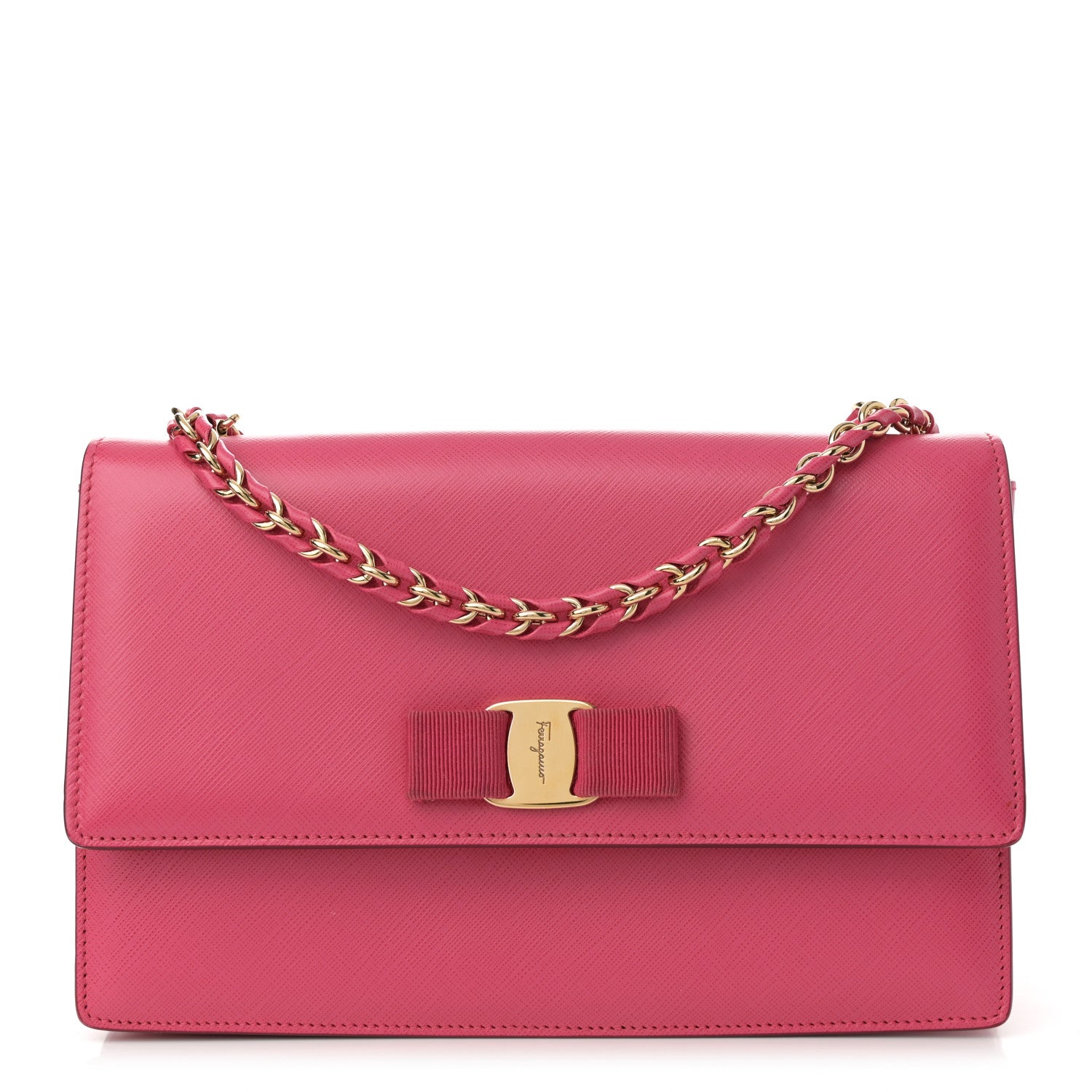 Salvatore Ferragamo Hammered Calfskin Vara Bow Chain Crossbody Pink 1 of 15