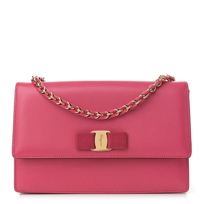 Salvatore Ferragamo Hammered Calfskin Vara Bow Chain Crossbody Pink 1 of 15