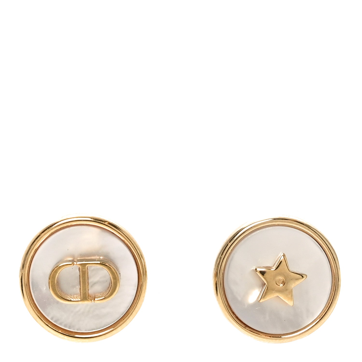 Christian Dior Mother Of Pearl D-Luck Stud Earrings Gold 1 of 4