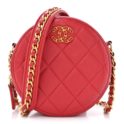 Chanel Goatskin Quilted Chanel 19 Round Clutch With Chain Red 1 of 10