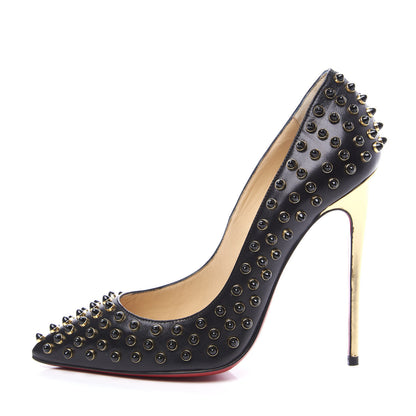 Christian Louboutin Kid Specchio Follies Cabo 120 Pumps 38 Black Gold 1 of 10