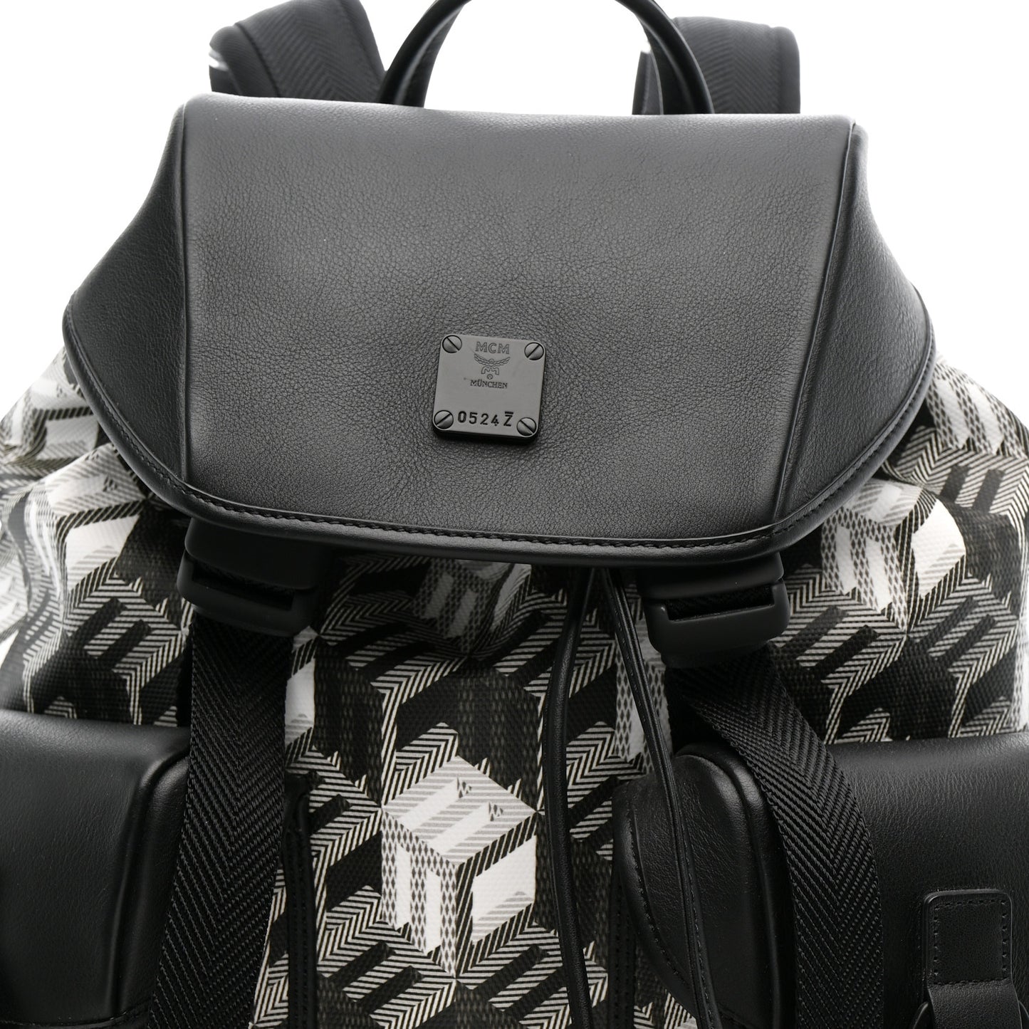 Canvas Nappa Cubic Monogram Medium Brandenburg Backpack Black White