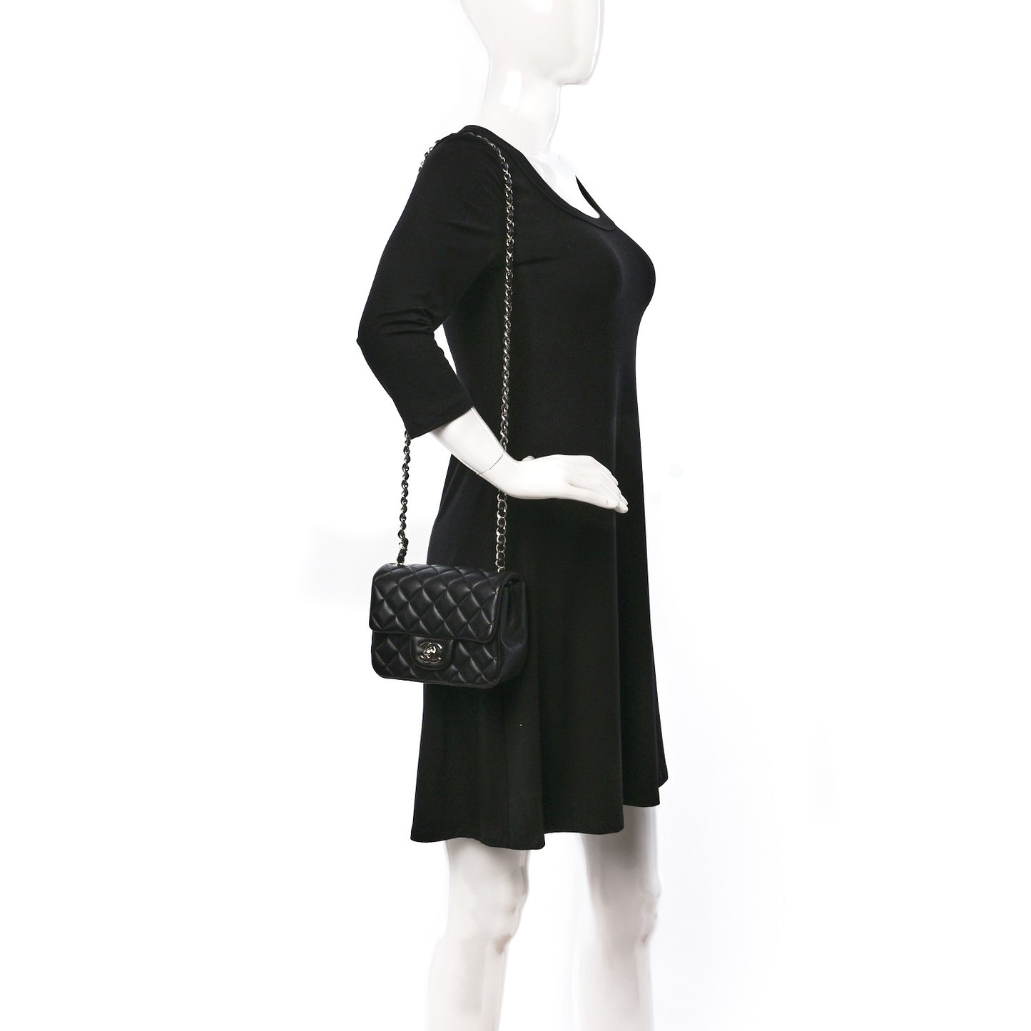 Lambskin Quilted Mini Square Flap Black