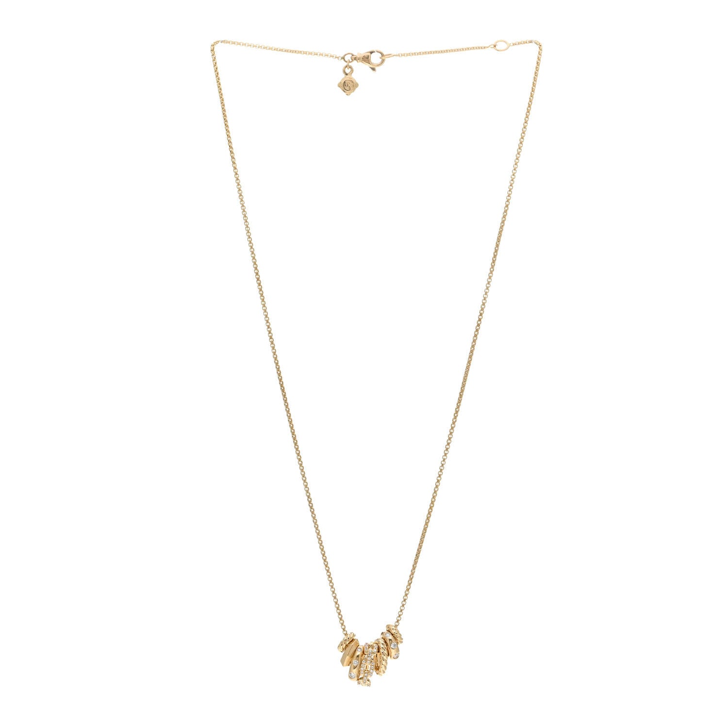 David Yurman 18K Yellow Gold Diamond Stax Rondelle Pendant Necklace 3 of 4