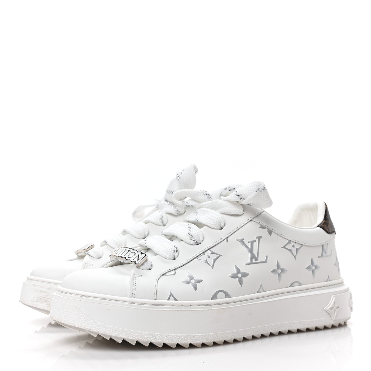 Louis Vuitton Calfskin Monogram Debossed Time Out Sneakers 39 White Silver 3 of 8