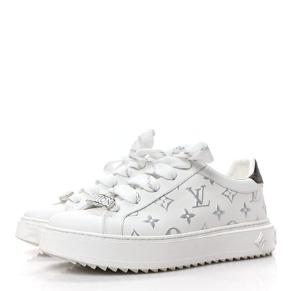 Louis Vuitton Calfskin Monogram Debossed Time Out Sneakers 39 White Silver 3 of 8
