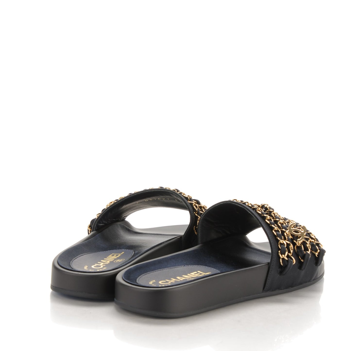 Lambskin Canvas Chain Flat Sandals 37 Marine