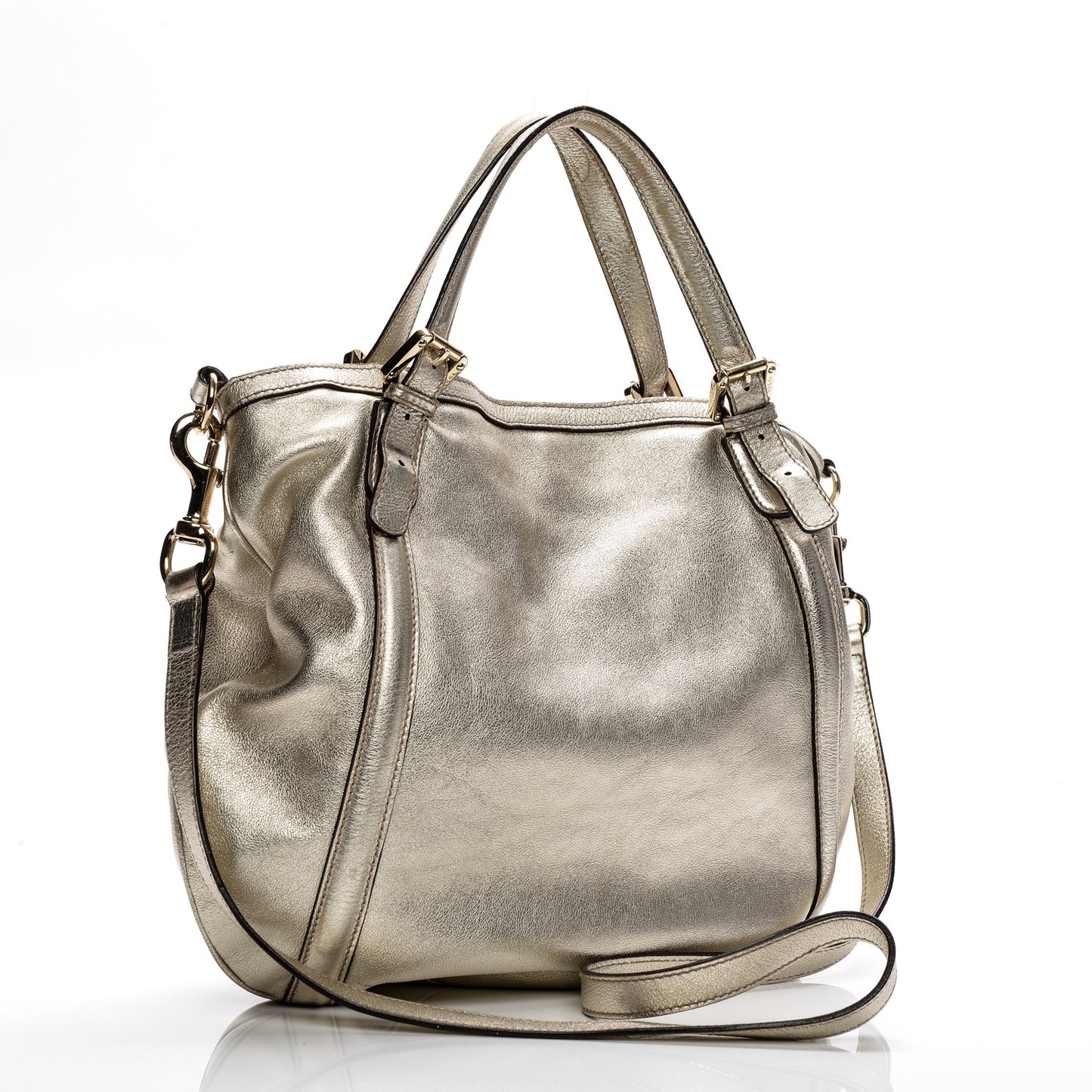 Metallic Calfskin Medium Britt Tote Gold