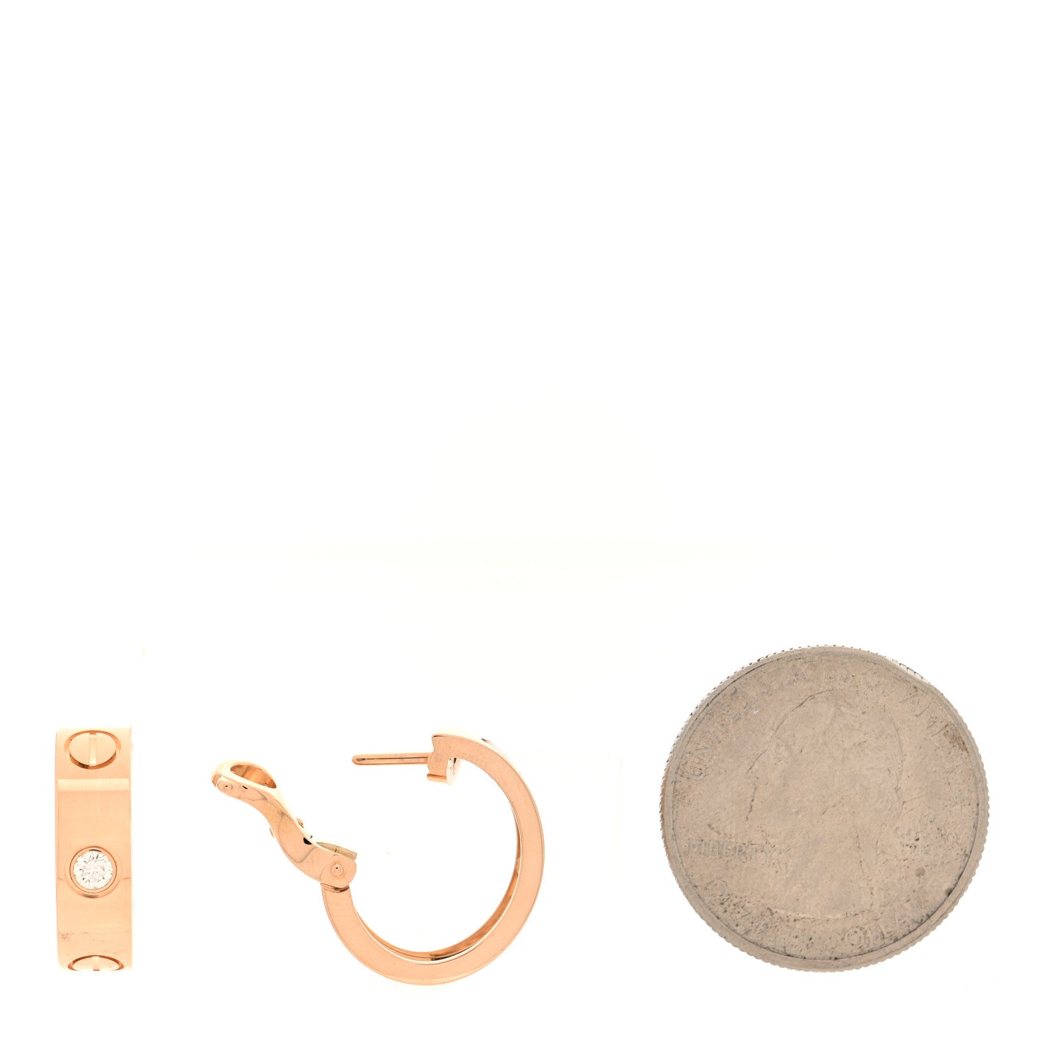 Cartier 18K Pink Gold 2 Diamond 5.5mm LOVE French Clip Hoop Earrings 2 of 5