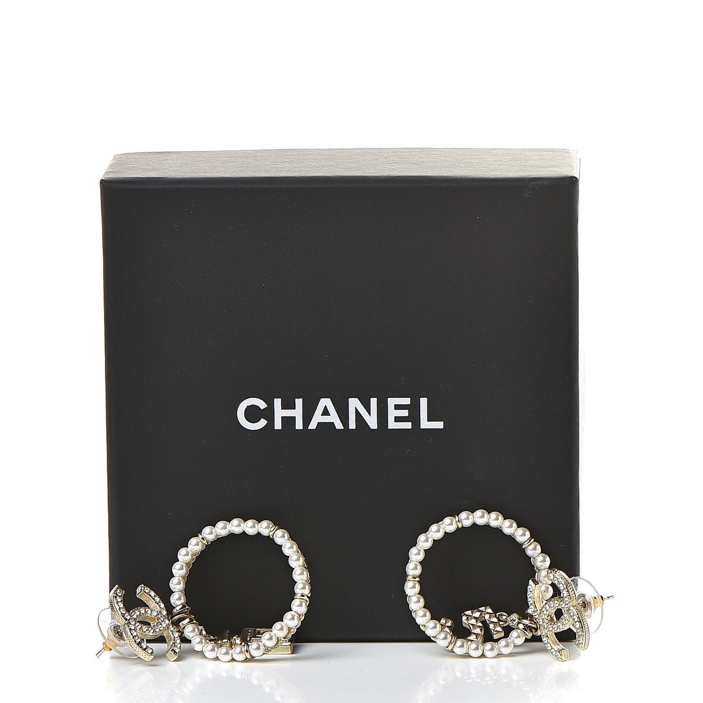 Crystal Pearl Charms CC Drop Earrings Gold