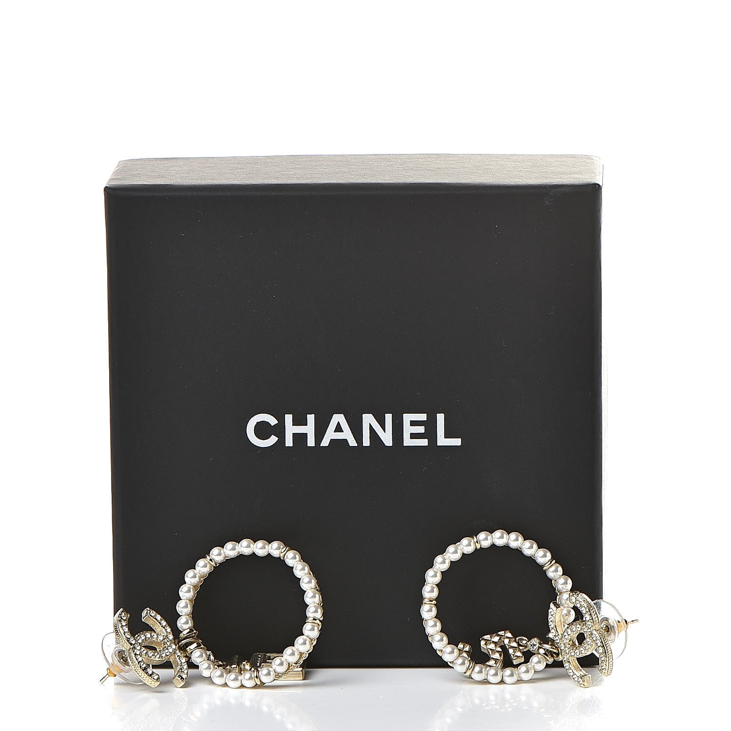 Chanel Crystal Pearl Charms CC Drop Earrings Gold 5 of 5