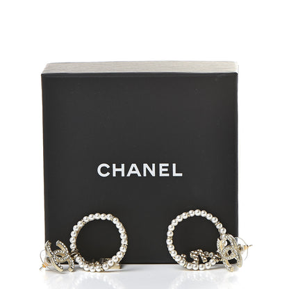 Chanel Crystal Pearl Charms CC Drop Earrings Gold 5 of 5