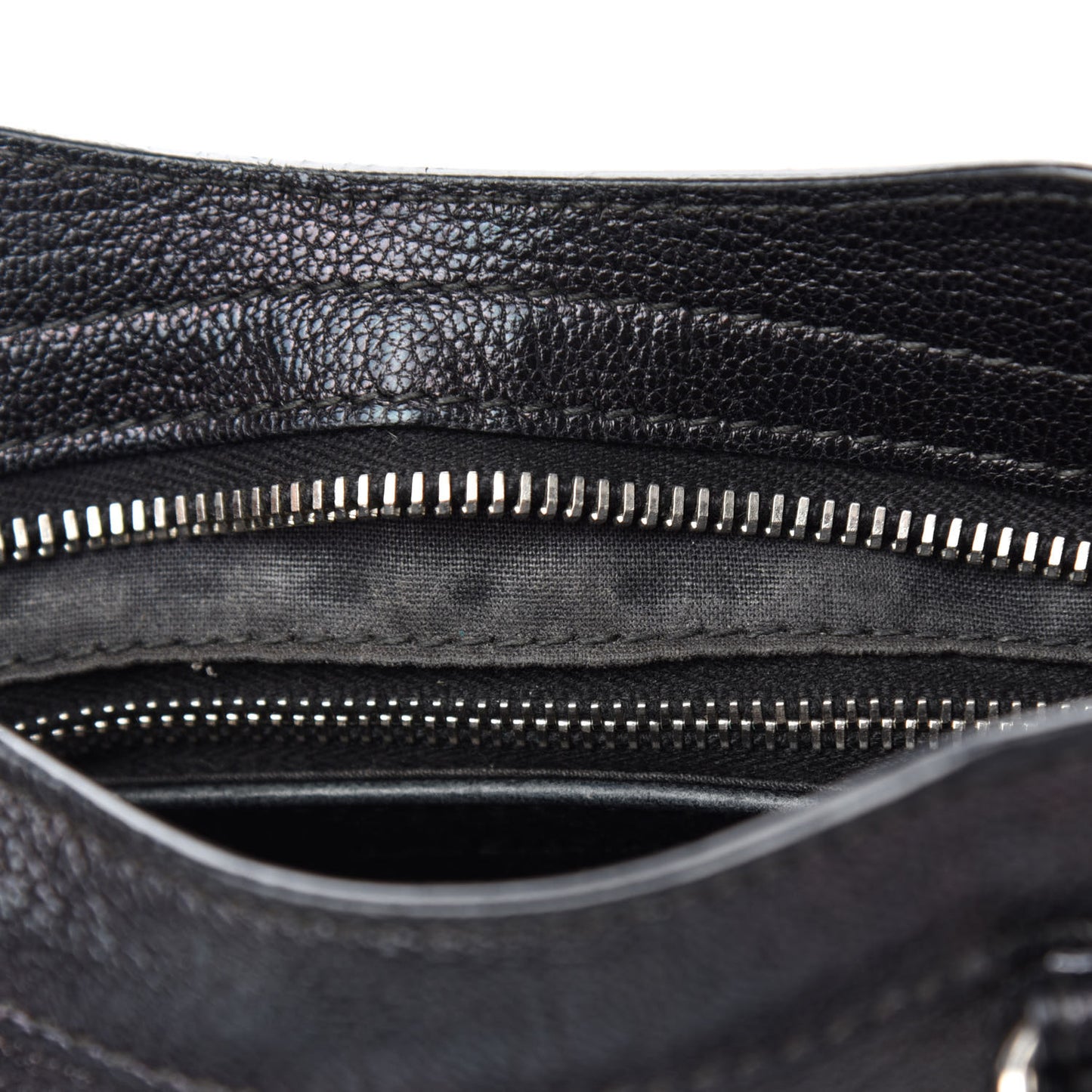 Chevre Silver Metallic Edge Hardware Mini City Black