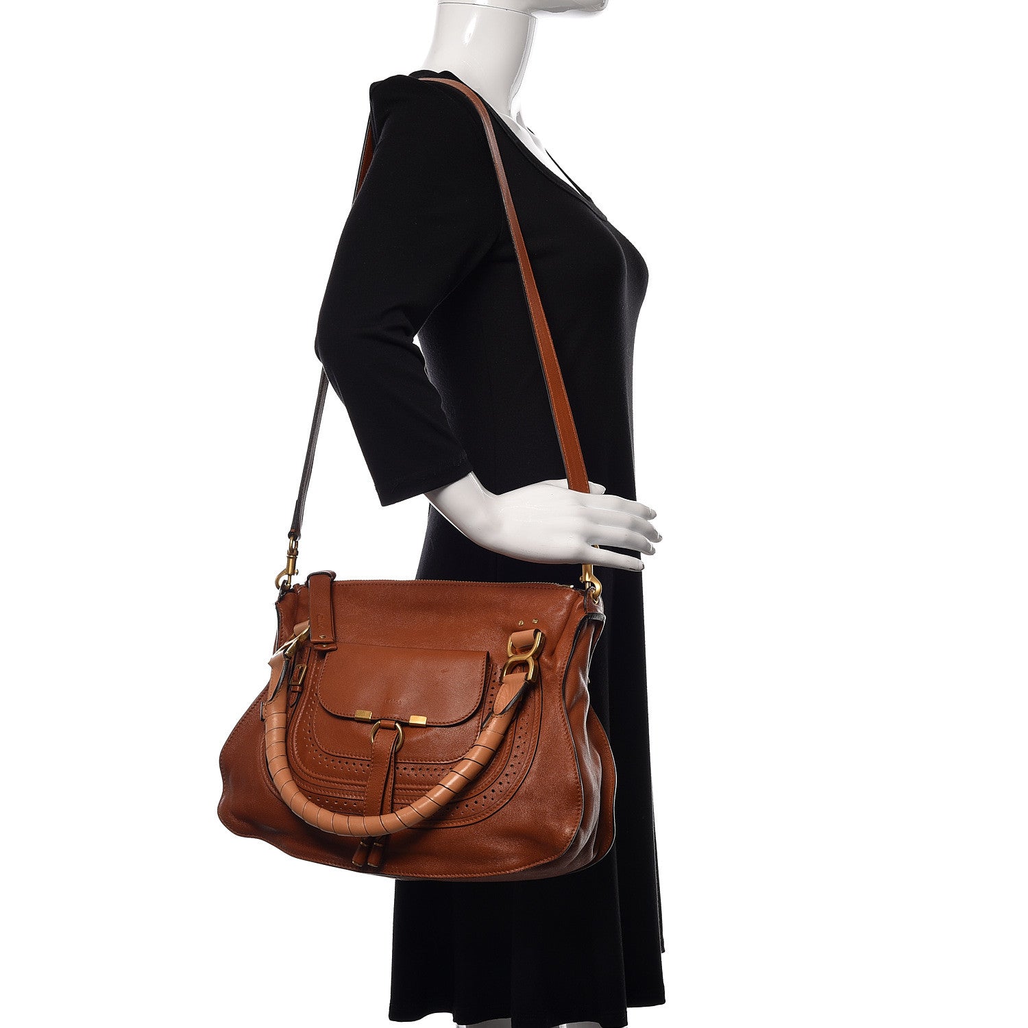 Chloe Calfskin Perforated Marcie Animation Satchel Brown 3 of 12