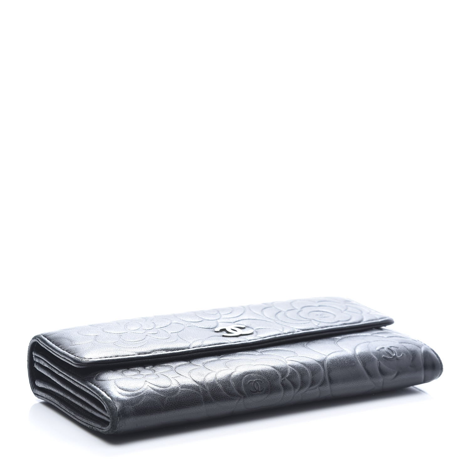 Chanel Lambskin Embossed Camellia Large Gusset Flap Wallet Black 4 of 11