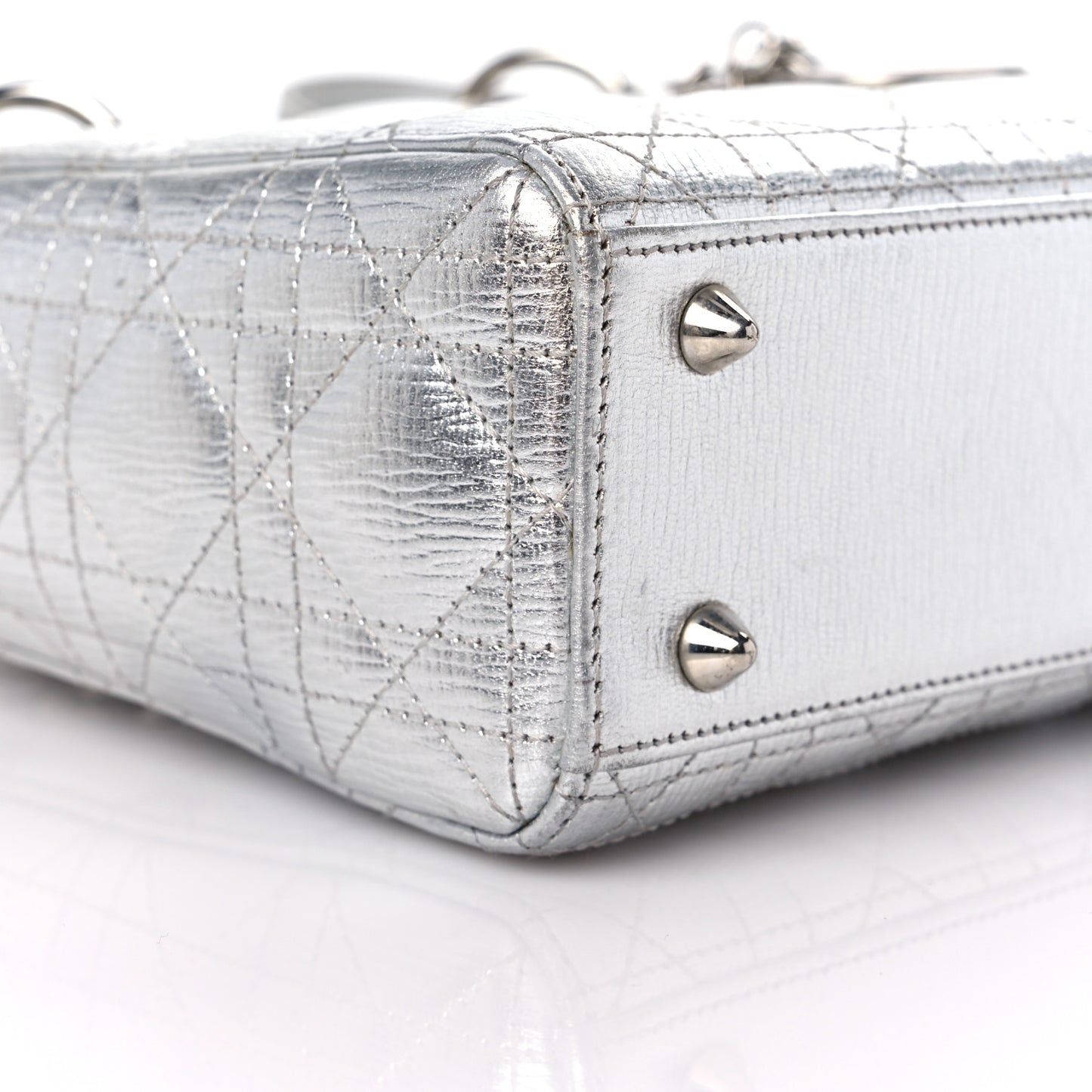 Metallic Grained Calfskin Cannage Small Lucky Badges My Lady Dior Silver