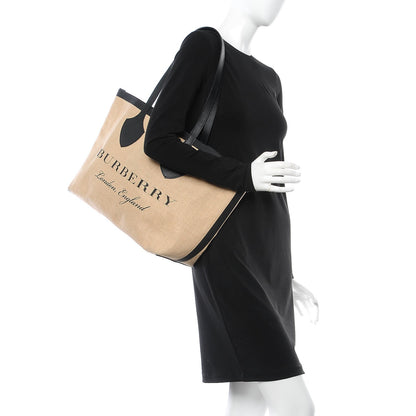 Burberry Raffia Logo Print Medium The Giant Reversible Tote Black 2 of 6