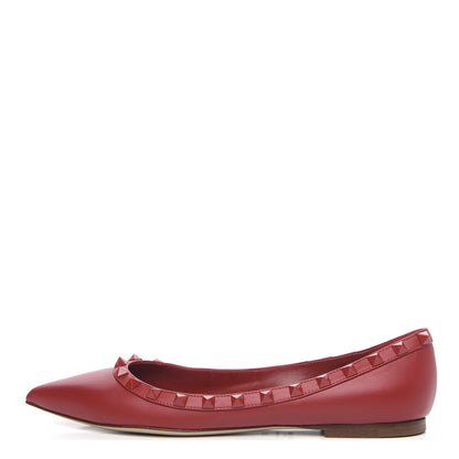 Valentino Garavani Calfskin Lacquered Monochrome Rockstud Ballerina Flats 38 Rosso Valentino 1 of 10