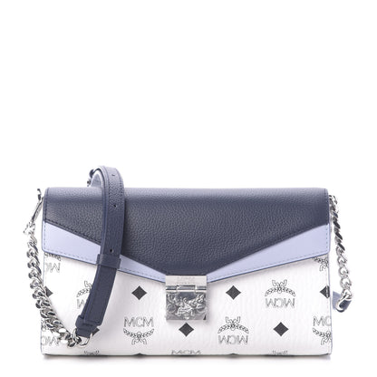 MCM Calfskin Visetos Monogram Millie Color Block Crossbody Bag White Mood Indigo 1 of 10