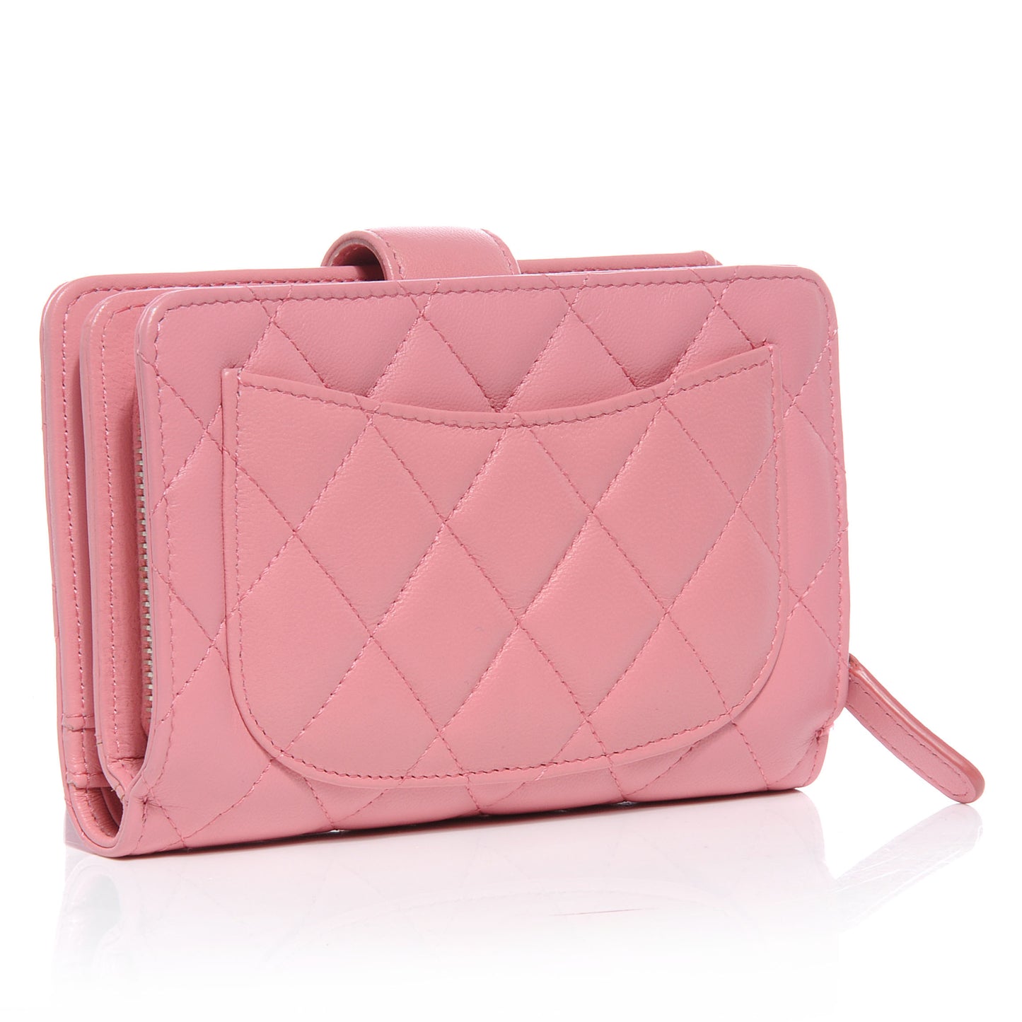 Lambskin Quilted Compact Zip Wallet Pink