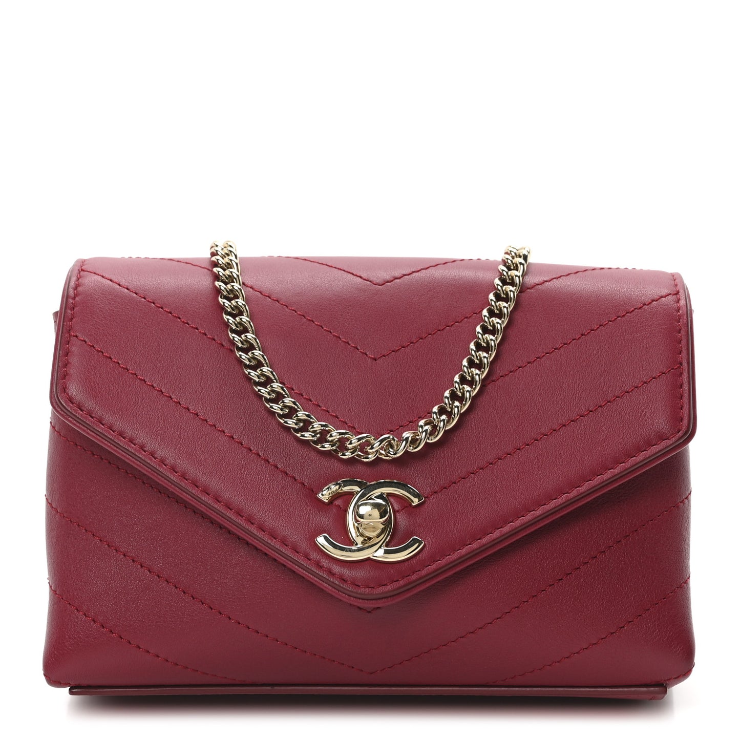 Calfskin Chevron Stitched Coco Waist Bag Red