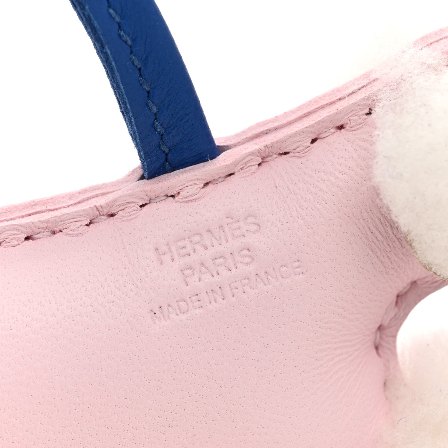 Hermes Milo Lambskin Shearling Budy Charm Rose Darling Bleu France 3 of 4