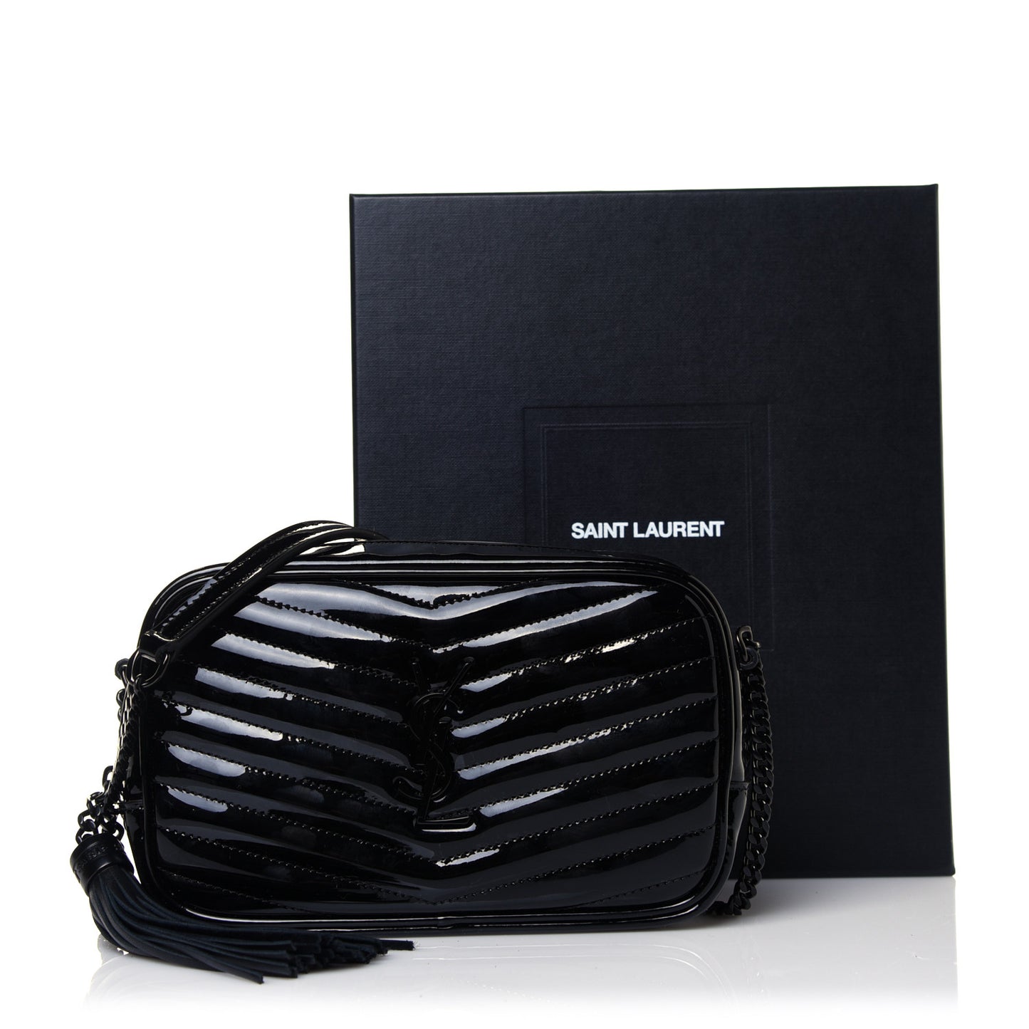 Patent Calfskin Matelasse Monogram Mini Lou Camera Bag Black