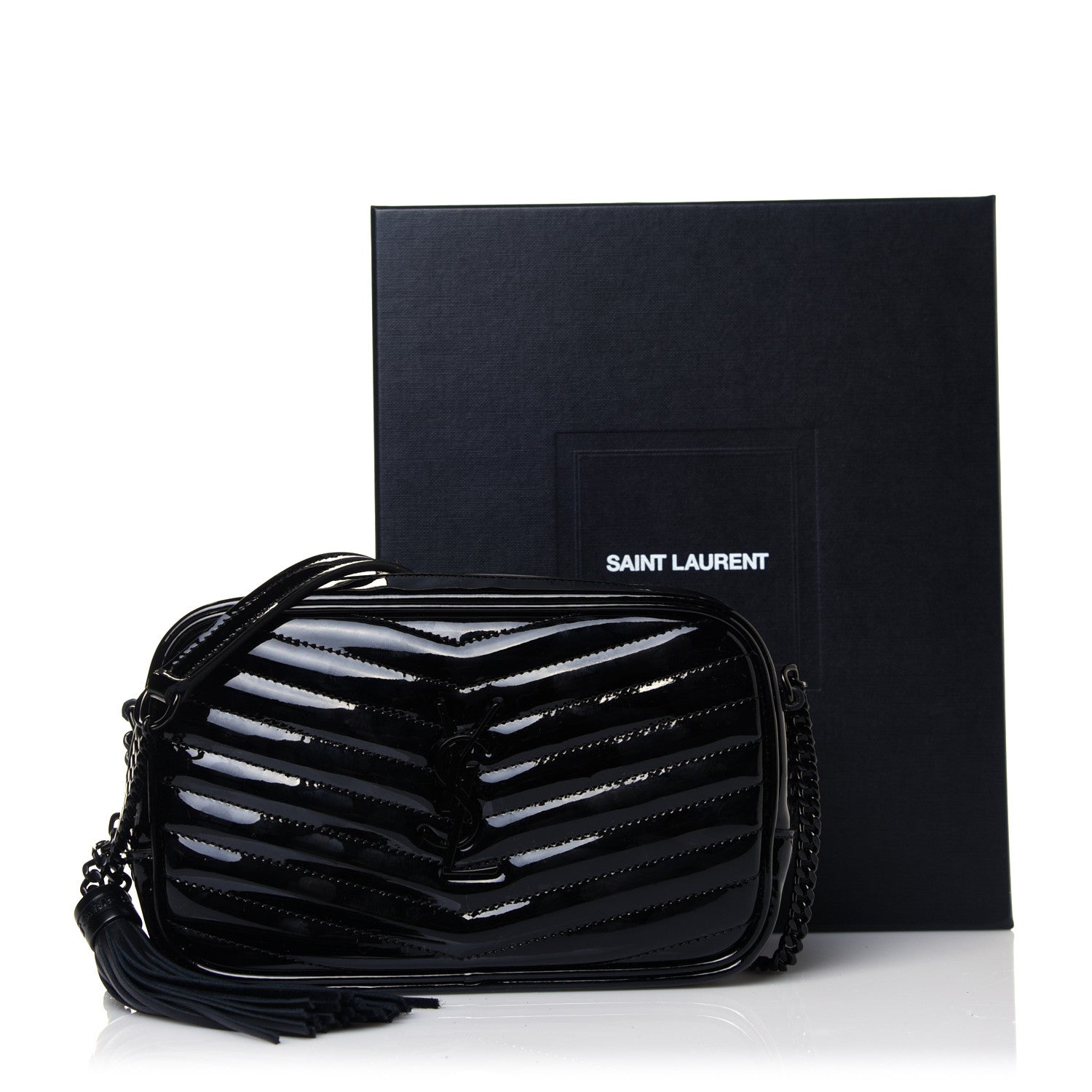 Saint Laurent Patent Calfskin Matelasse Monogram Mini Lou Camera Bag Black 15 of 15