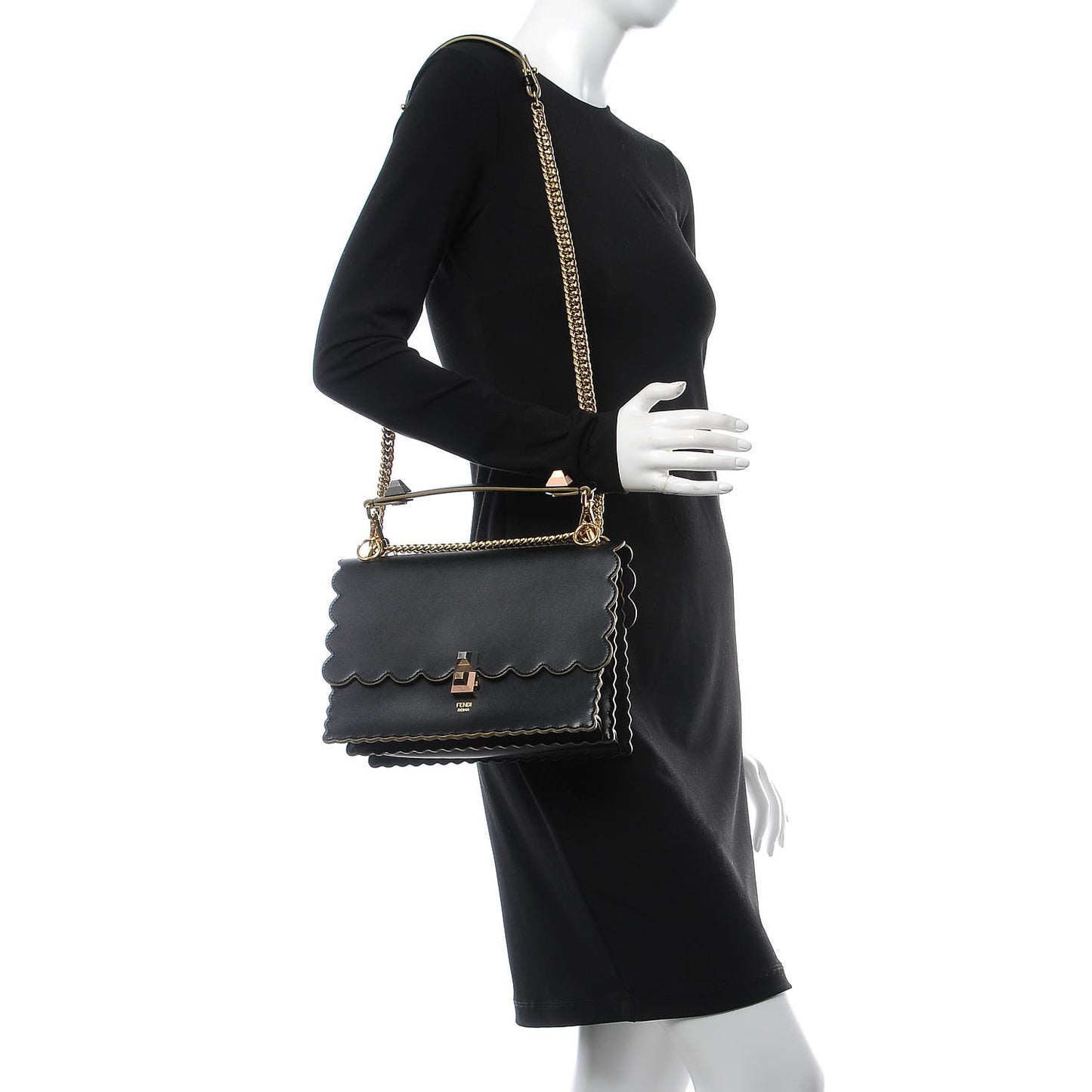 Vitello Liberty Scalloped Studded Kan I Shoulder Bag Black