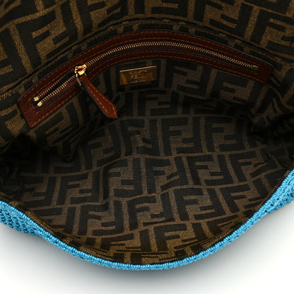 Fendi Fabric Crochet Vitello Grace Plexiglass Baguette Cyber Blue Ghianda 5 of 10