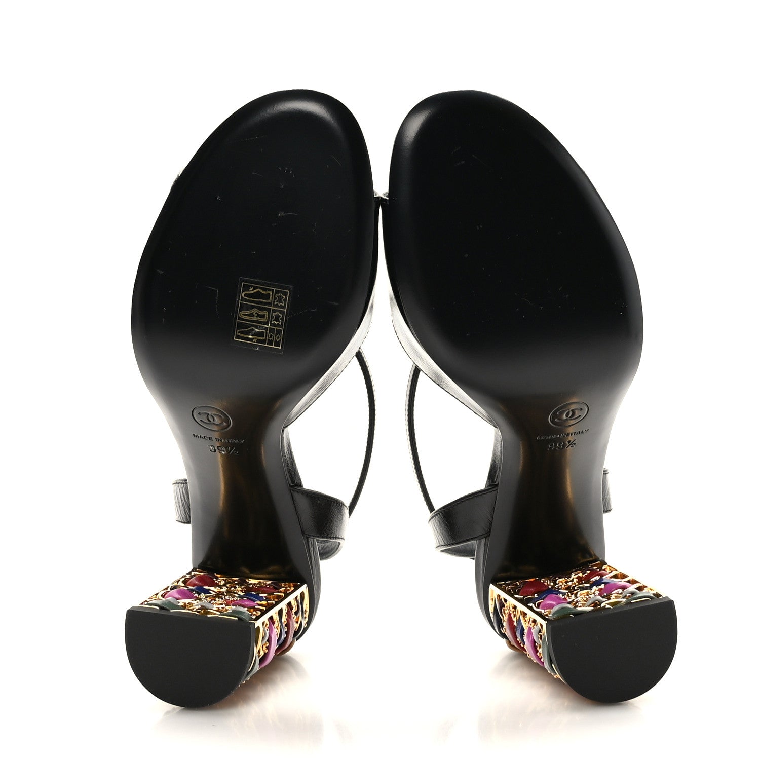 Chanel Shiny Calfskin Metal CC Chain Sandals 39.5 Black Multicolor 5 of 8