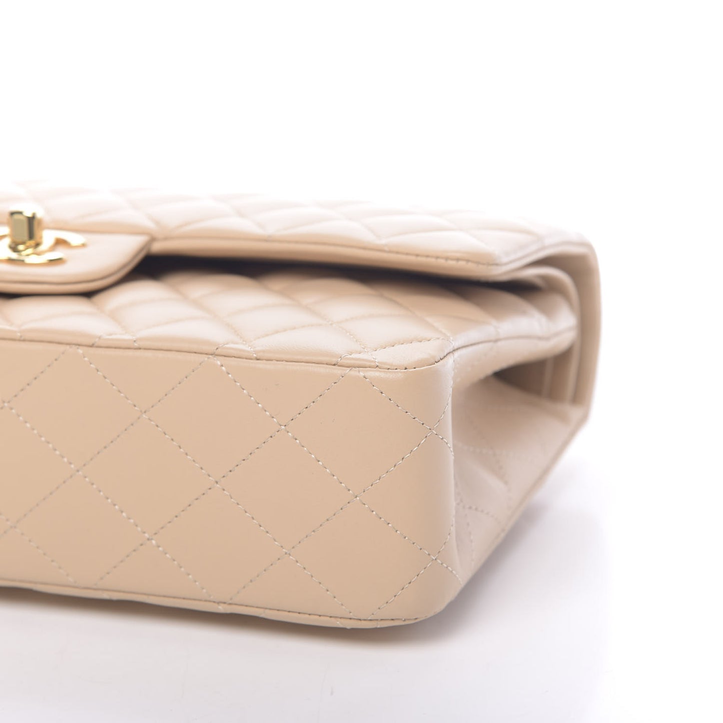 Lambskin Quilted Medium Double Flap Beige
