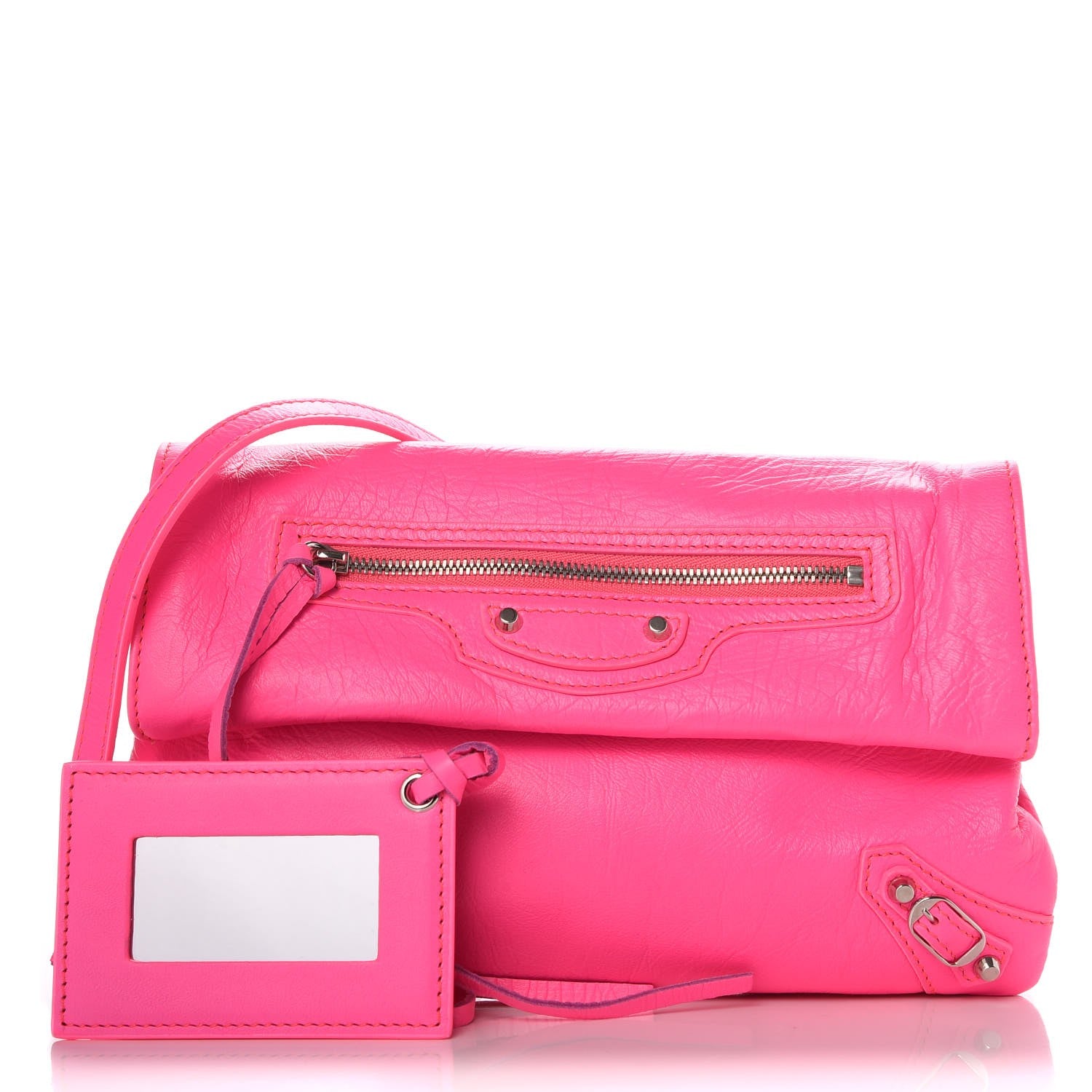 Balenciaga Agneau Classic Silver Hardware Mini Envelope Strap Clutch Rose Fluo 1 of 8