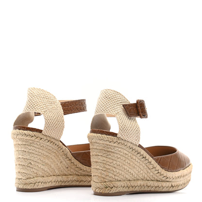 Christian Louboutin Calfskin Crocodile Embossed Amelia 90 Espadrille Wedges 37 Brown 4 of 7
