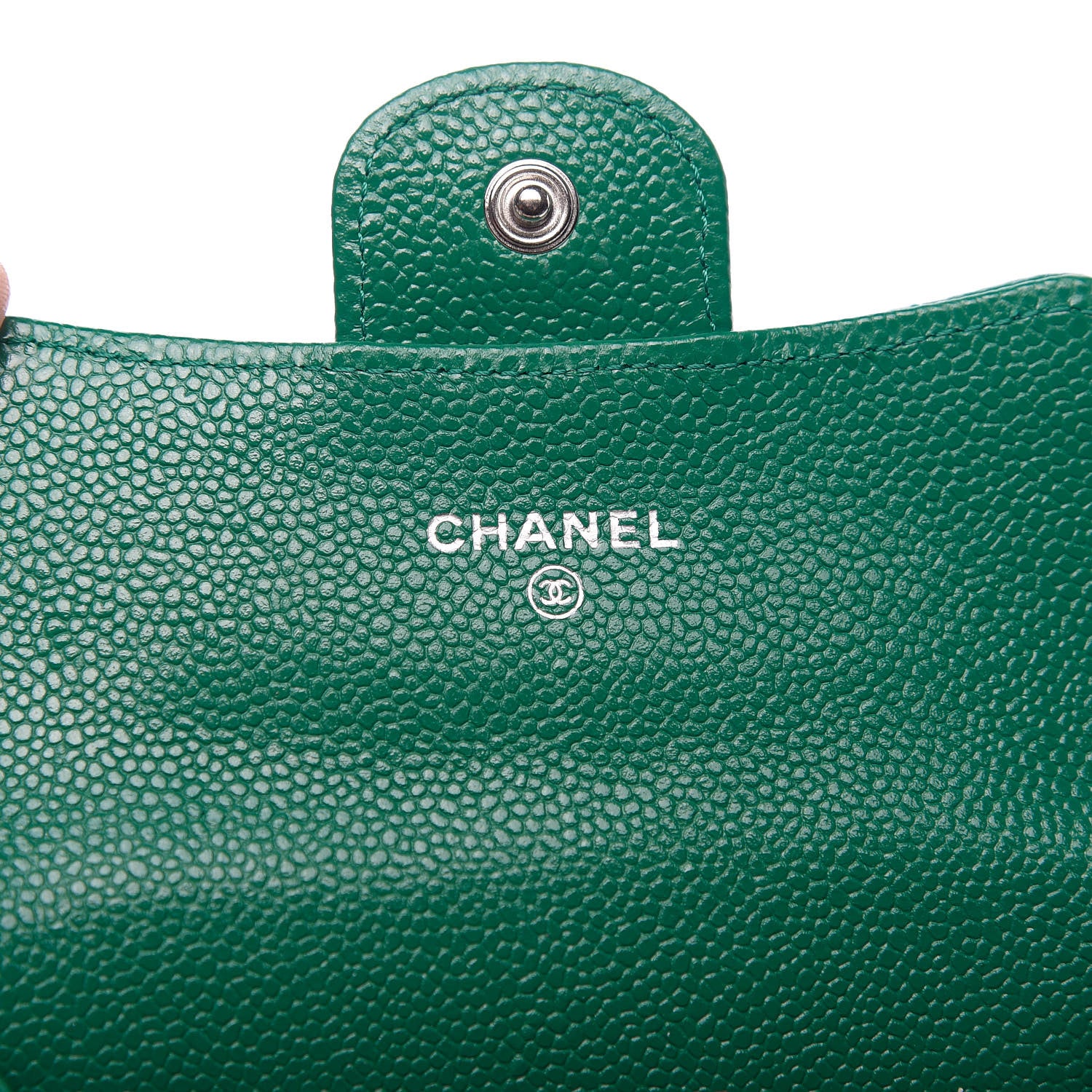 Chanel Caviar Quilted Flap Card Holder Wallet Green 6 of 10
