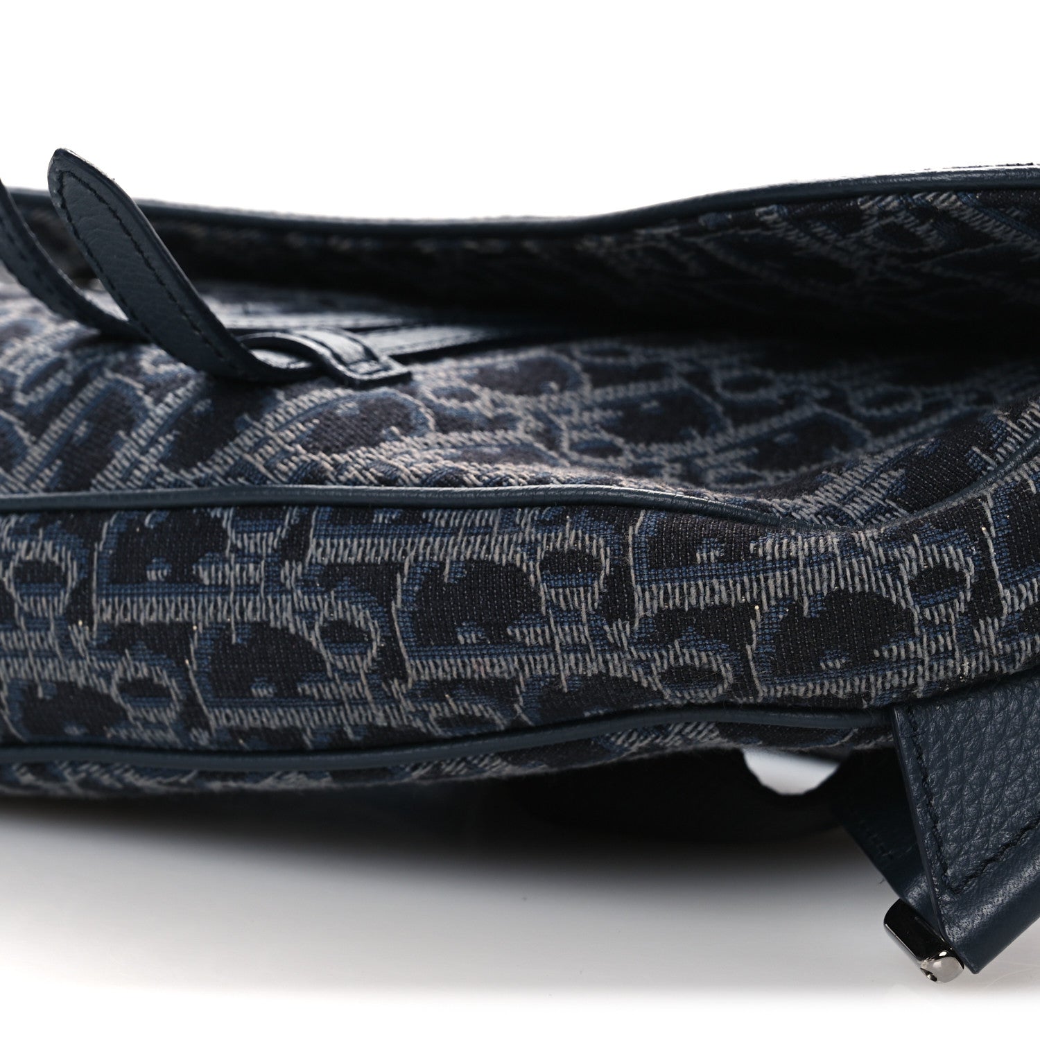 Christian Dior Grained Calfskin Oblique Mens Saddle Bag Black Black Blue 10 of 13