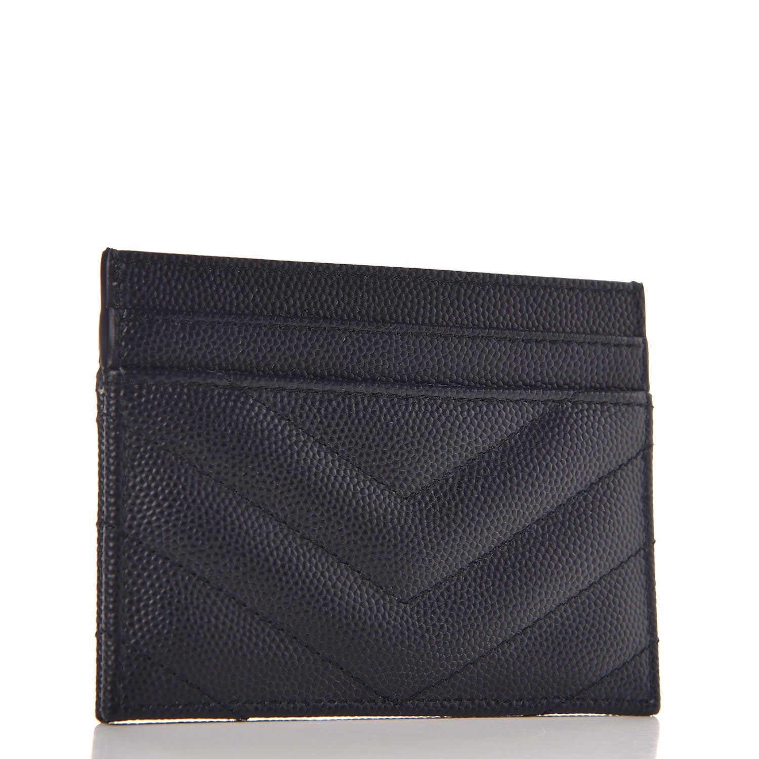 Saint Laurent Grain De Poudre Matelasse Monogram Chevron Credit Card Case Deep Marine 3 of 8