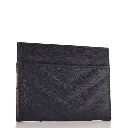 Saint Laurent Grain De Poudre Matelasse Monogram Chevron Credit Card Case Deep Marine 3 of 8