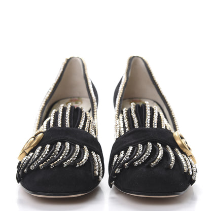 Gucci Kid Scamosciato Crystal GG Marmont Fringe 50mm Loafer Pumps 39 Black 2 of 11