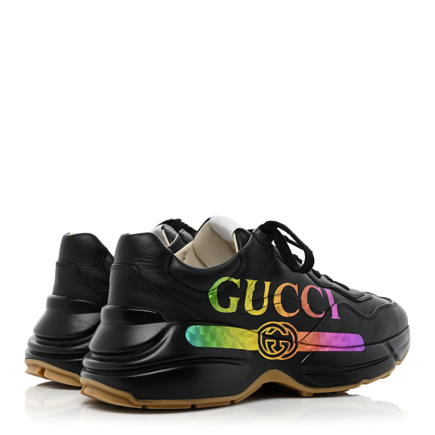 Calfskin Iridescent Logo Womens Rhyton Sneakers 37.5 Black