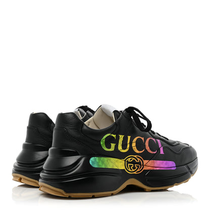 Gucci Calfskin Iridescent Logo Womens Rhyton Sneakers 37.5 Black 4 of 13