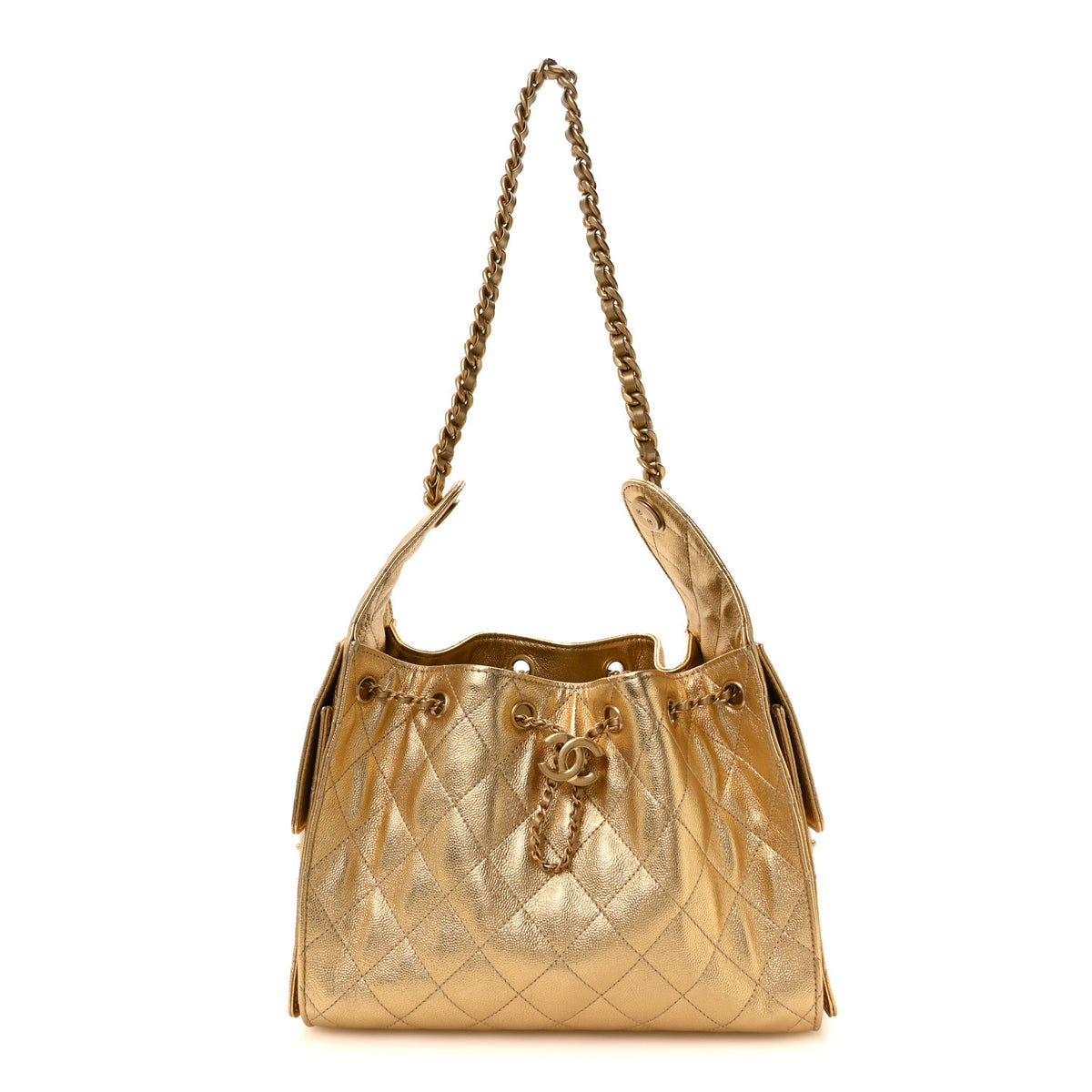 Metallic Caviar Quilted Small Chanel 25 Handbag Gold